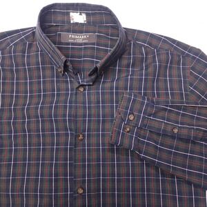 Primark Shirt Mens Large Blue Plaid Long Sleeve Button Down‎ Casual
